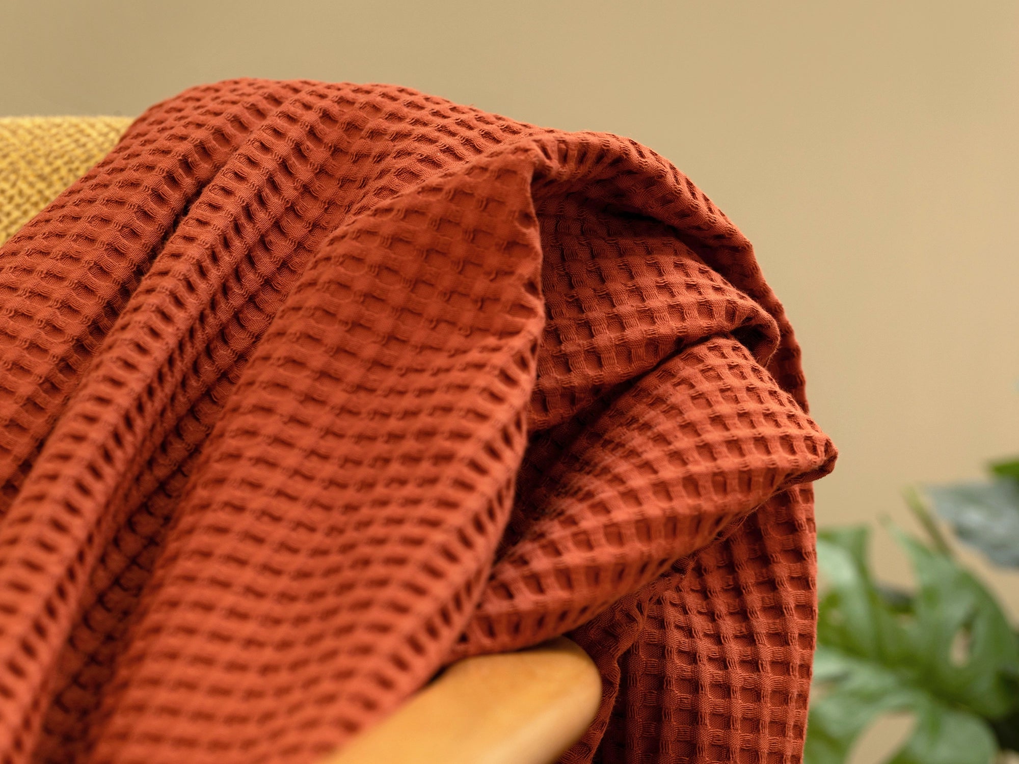 Rust Waffle Sofa Throw