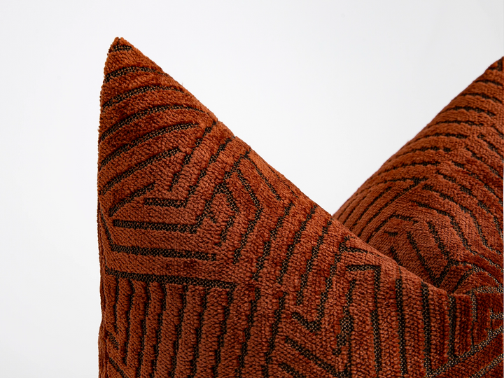 Rust Geometric Textured Pillow Cover