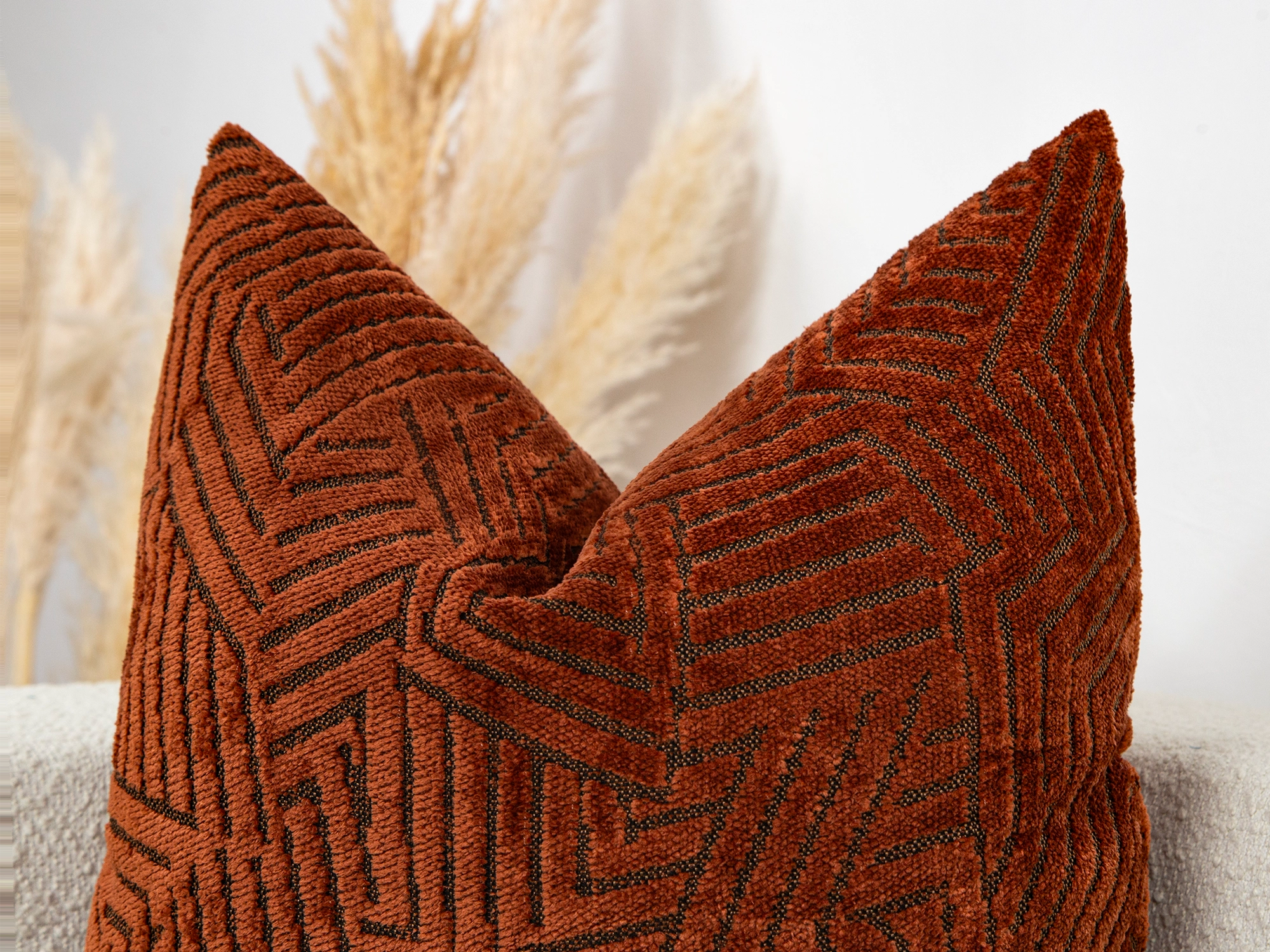 Rust Geometric Textured Pillow Cover