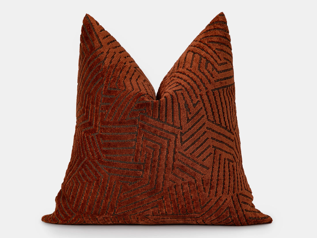 Rust Geometric Textured Pillow Cover