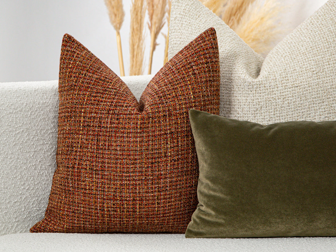 Rust Woven Linen Pillow Cover