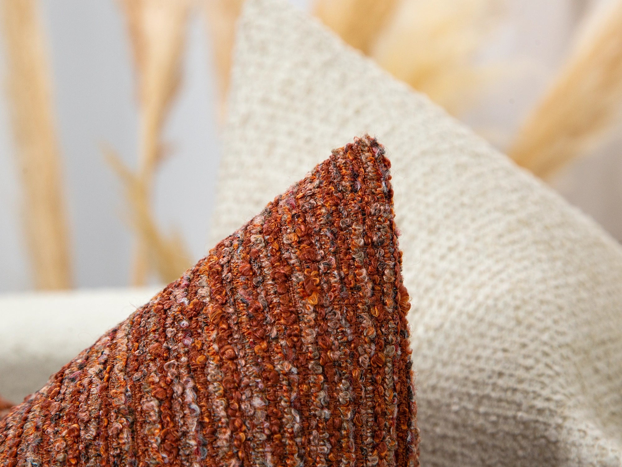 Rust Boucle Ribbed Pillow Cover