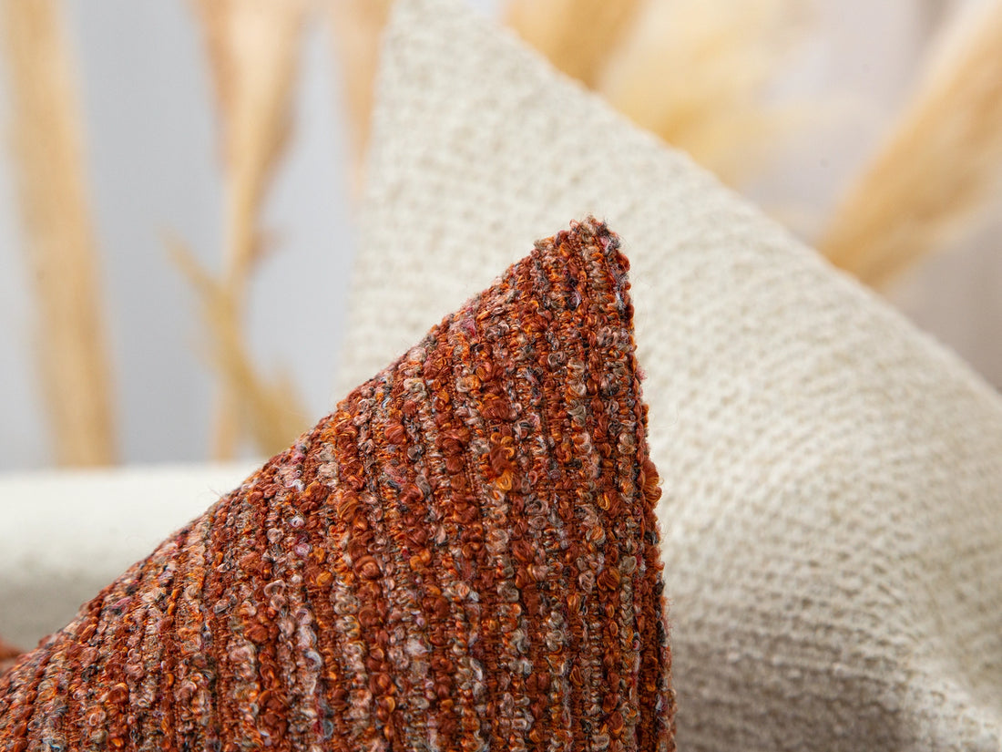 Rust Boucle Ribbed Pillow Cover