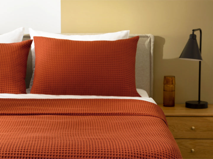 Rust Waffle Bed Throw Set