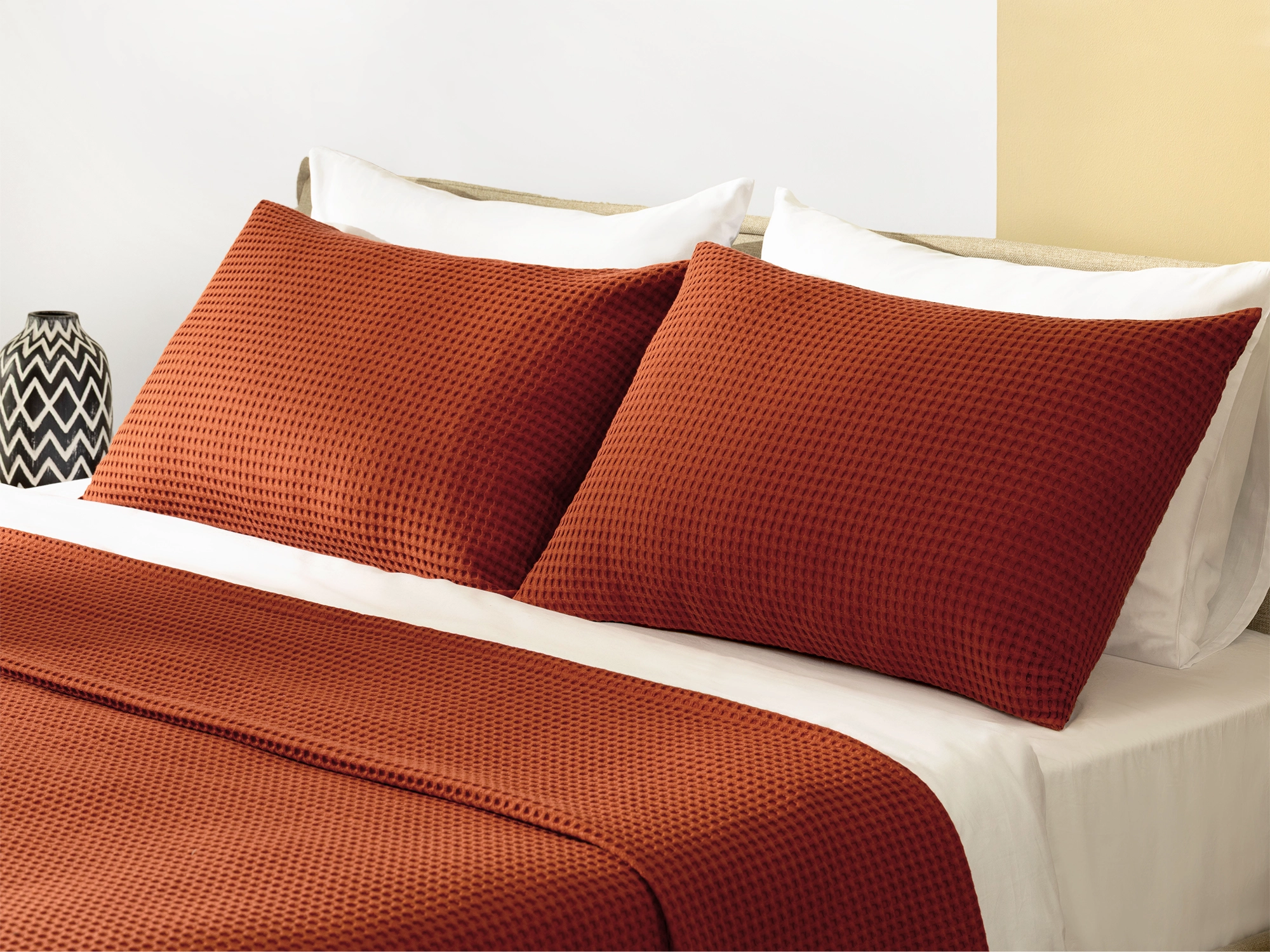 Rust Waffle Bed Throw Set