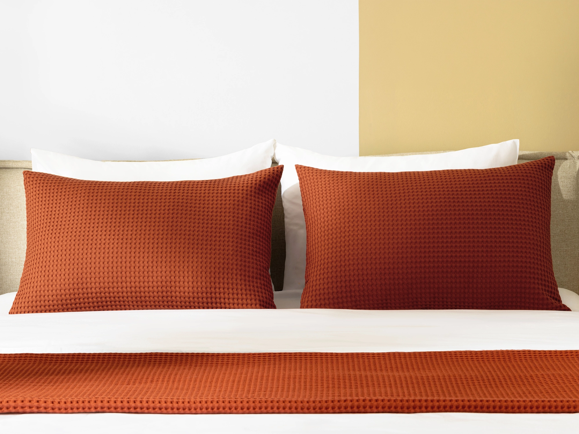 Rust Waffle Bed Throw Set