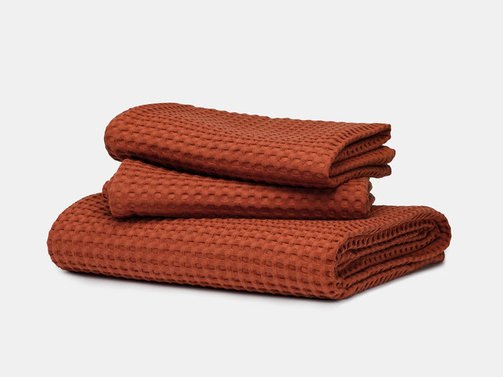 Rust Waffle Bed Throw Set