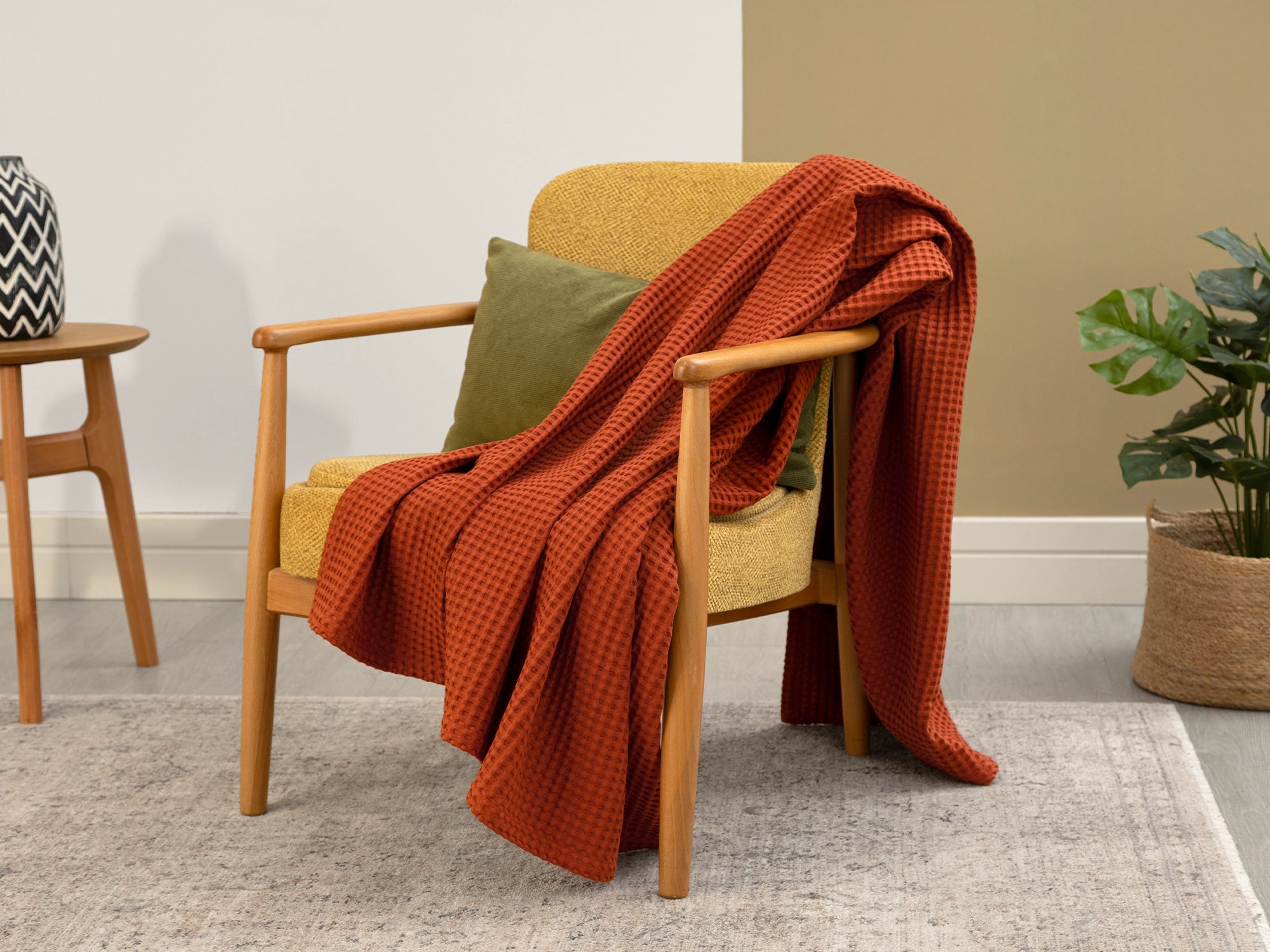 Rust Waffle Sofa Throw