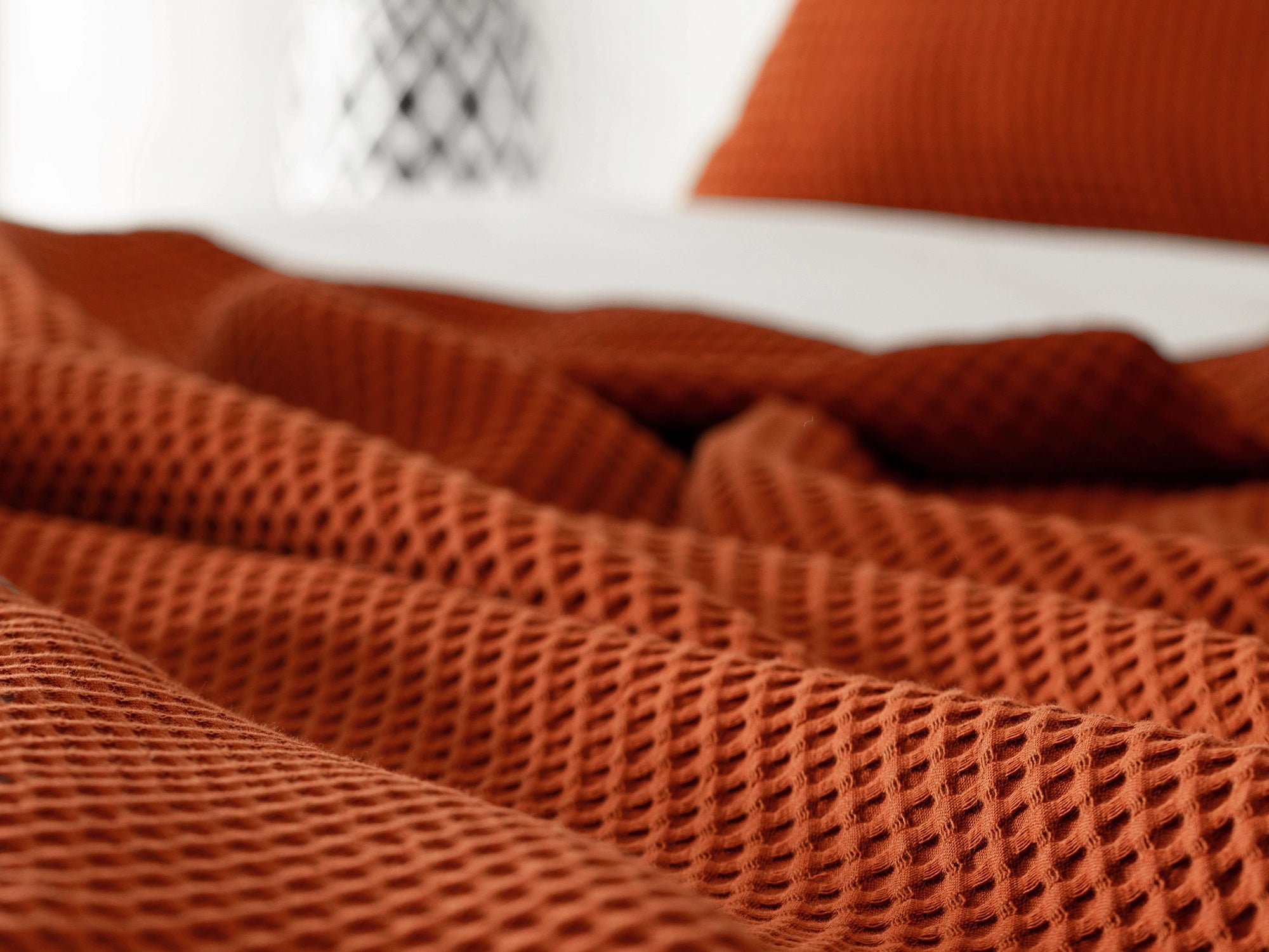 Rust Waffle Bed Throw Set