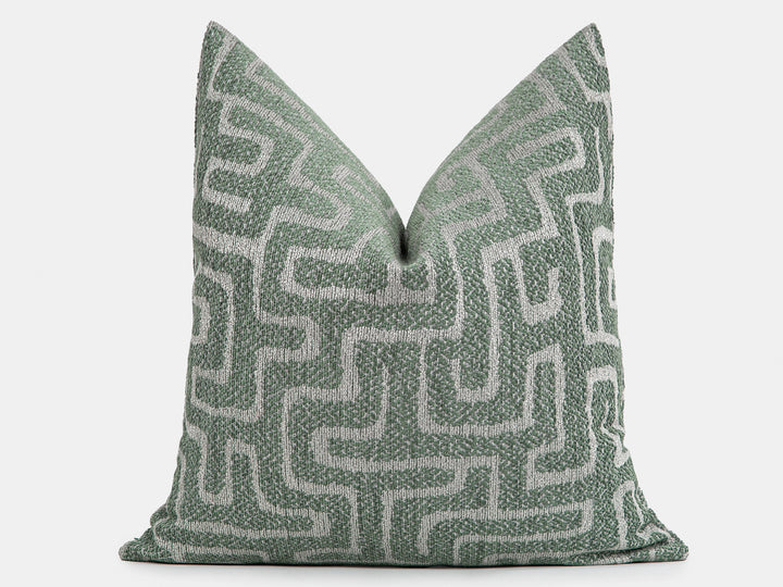 Teal Green Maze Pillow Cover - Tessera Collection
