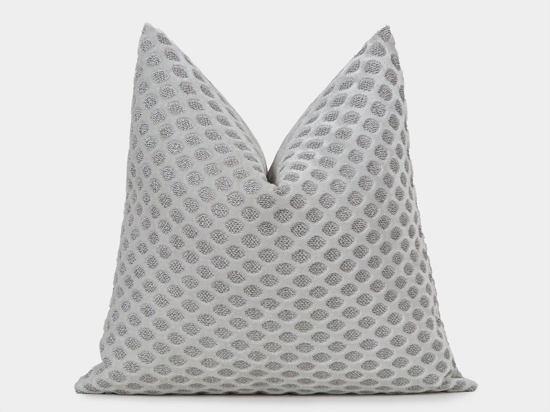 Silver Dotted Textured Velvet Pillow Cover