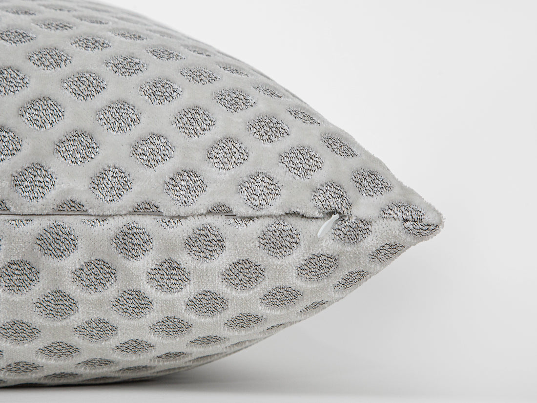 Silver Dotted Textured Velvet Pillow Cover