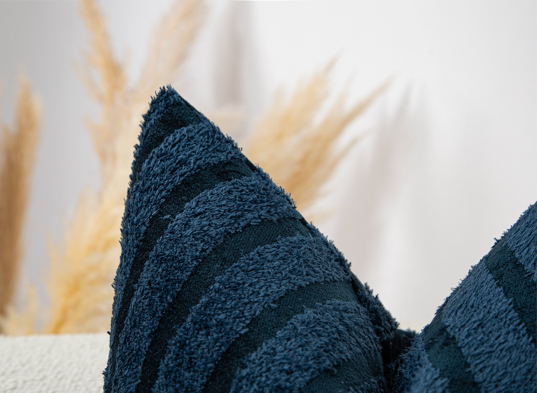 Navy Striped Super Soft Fluffy Pillow Cover