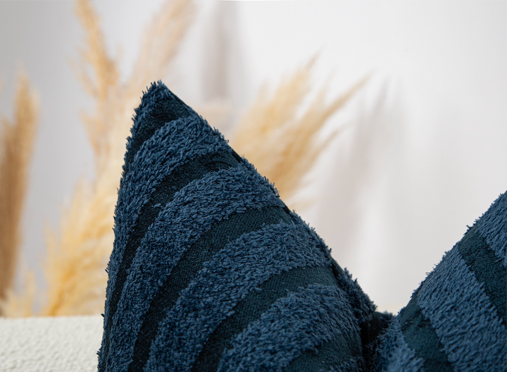 Navy Striped Super Soft Fluffy Pillow Cover