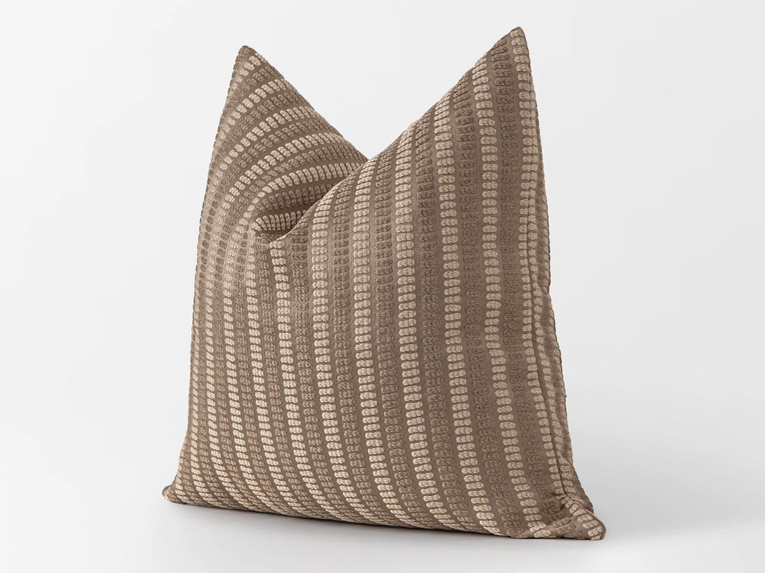 Taupe Striped Dotted Pillow Cover