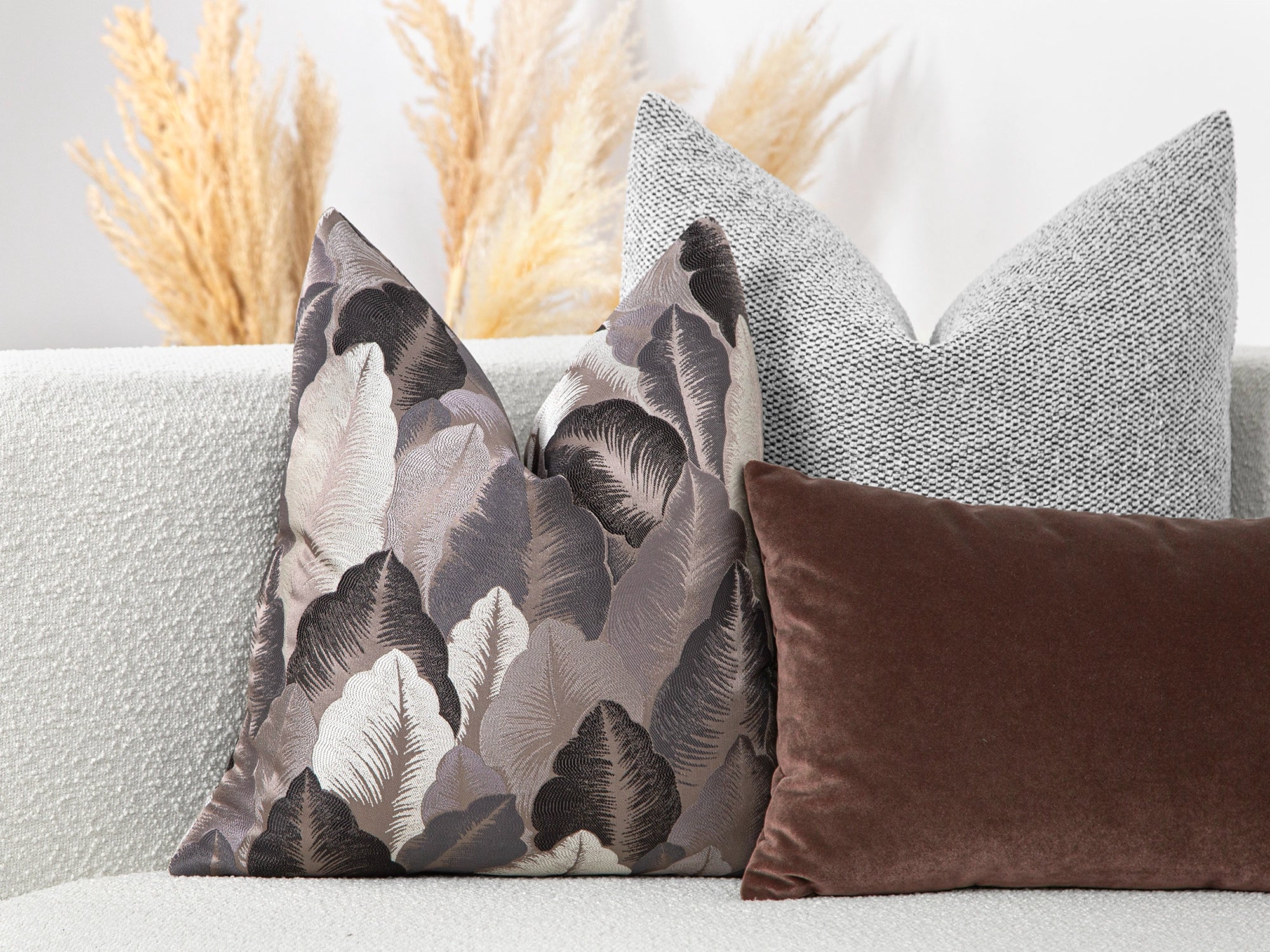 Taupe Jacquard Pillow Cover - Woven & Luxury