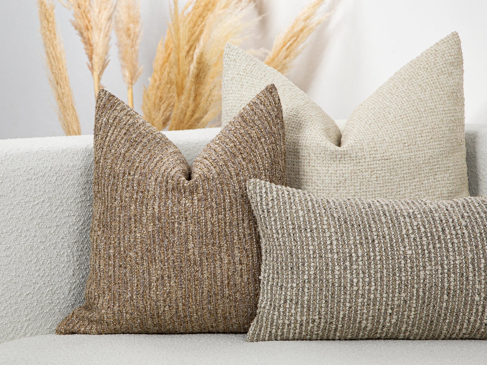 Warm Taupe Boucle Ribbed Pillow Cover