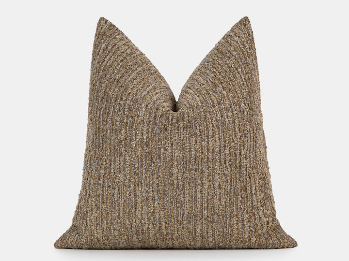 Warm Taupe Boucle Ribbed Pillow Cover