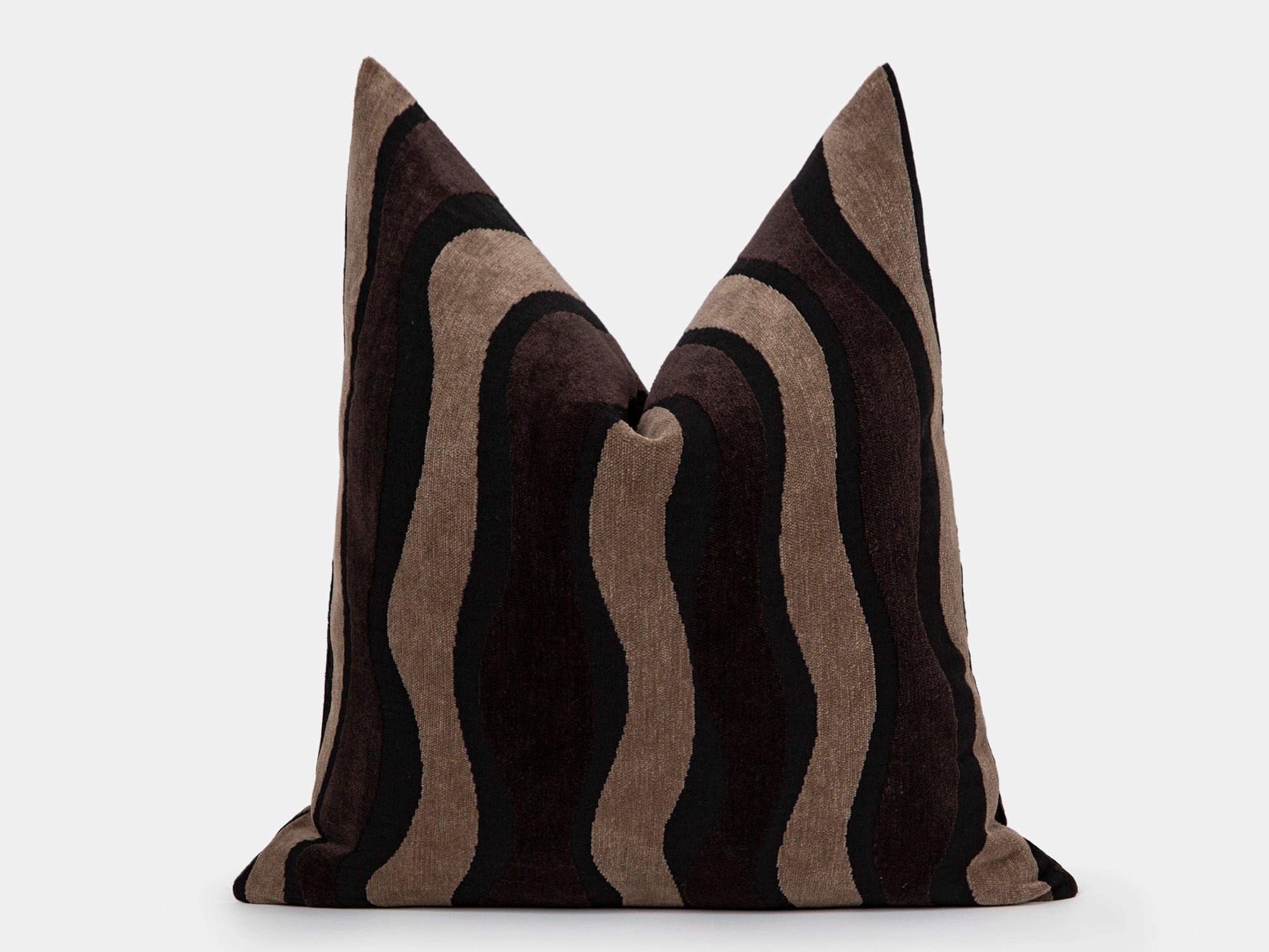 Dark Brown Textured Wavy Pillow Cover