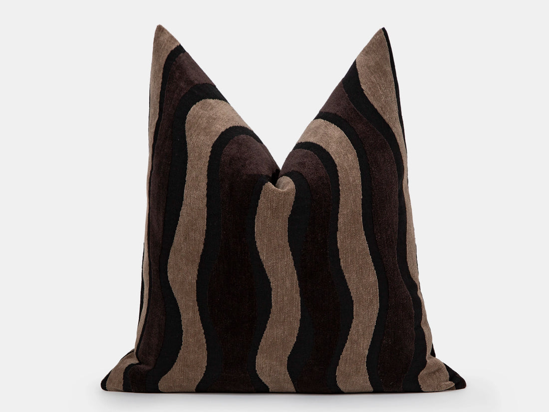 Dark Brown Textured Wavy Pillow Cover