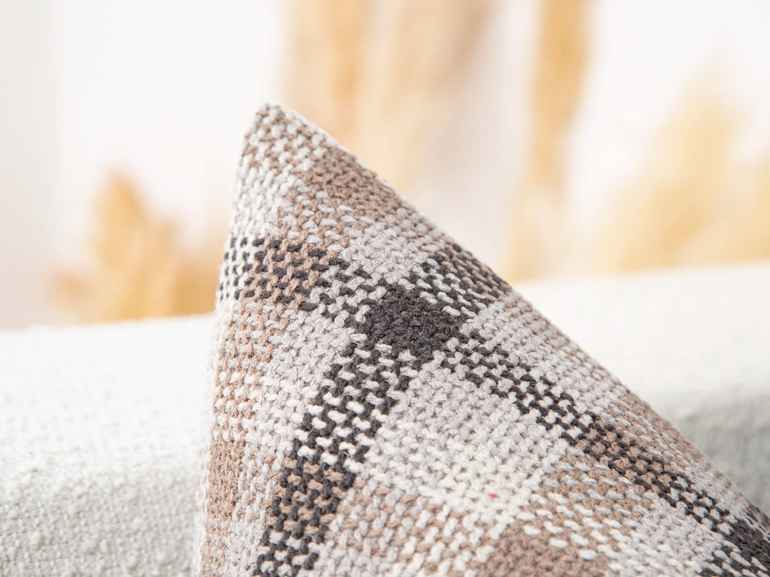 Taupe Plaid Pillow Cover