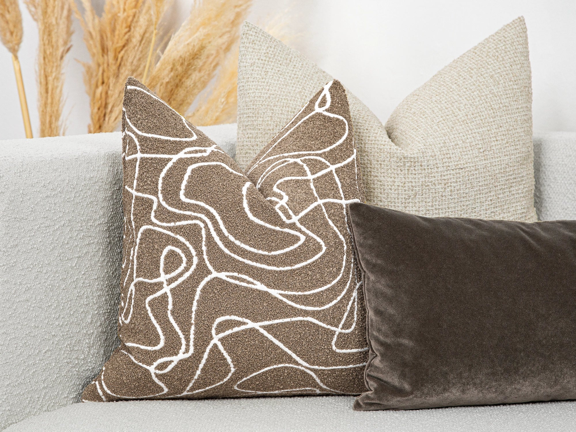 Taupe Abstract Line Pillow Cover – Contour