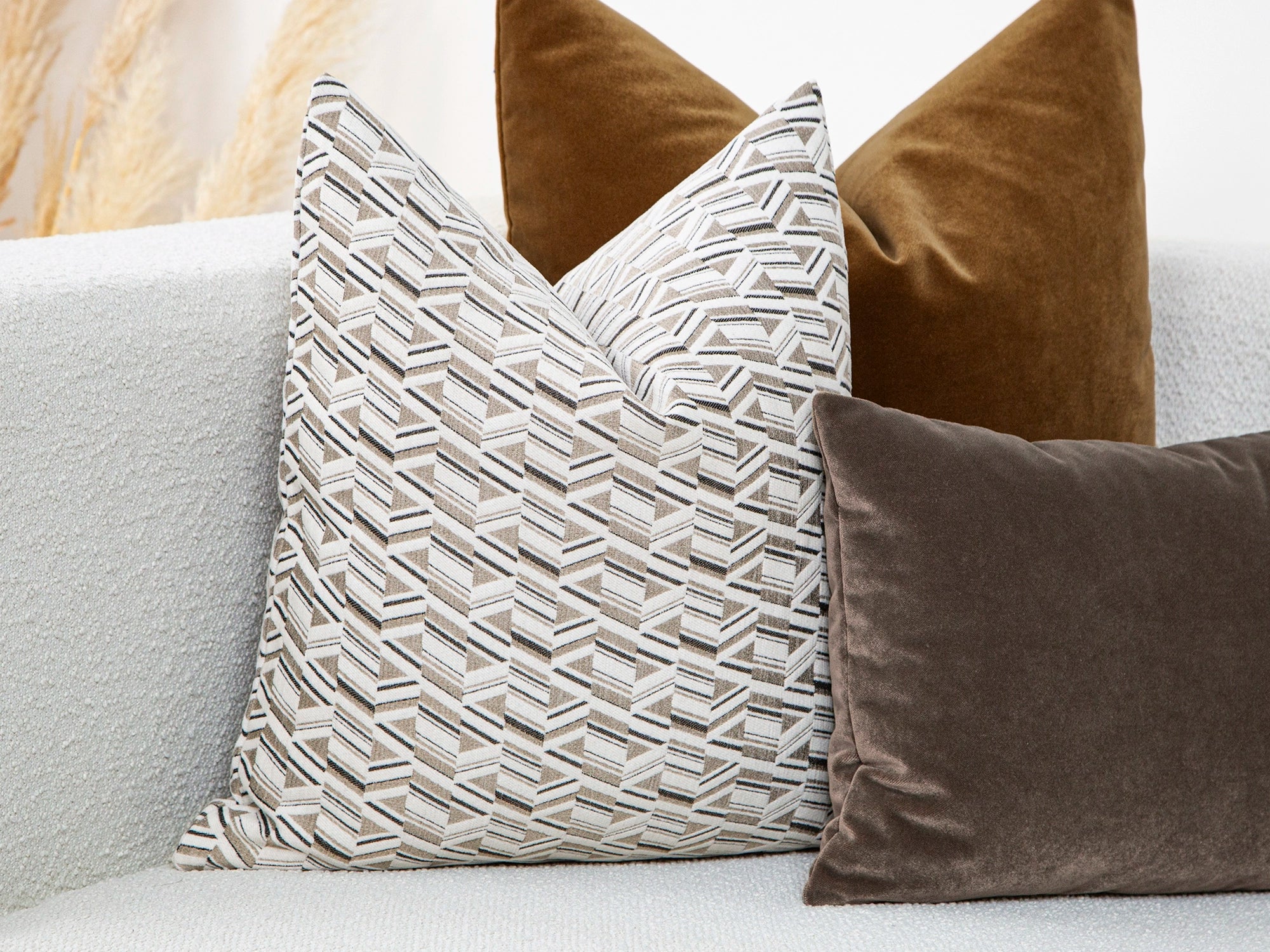 Taupe and Cream Geometric Woven Pillow Cover
