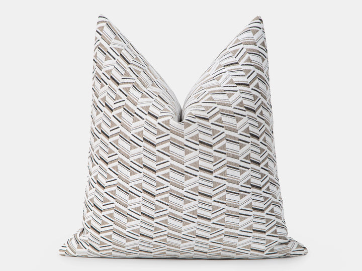 Taupe and Cream Geometric Woven Pillow Cover
