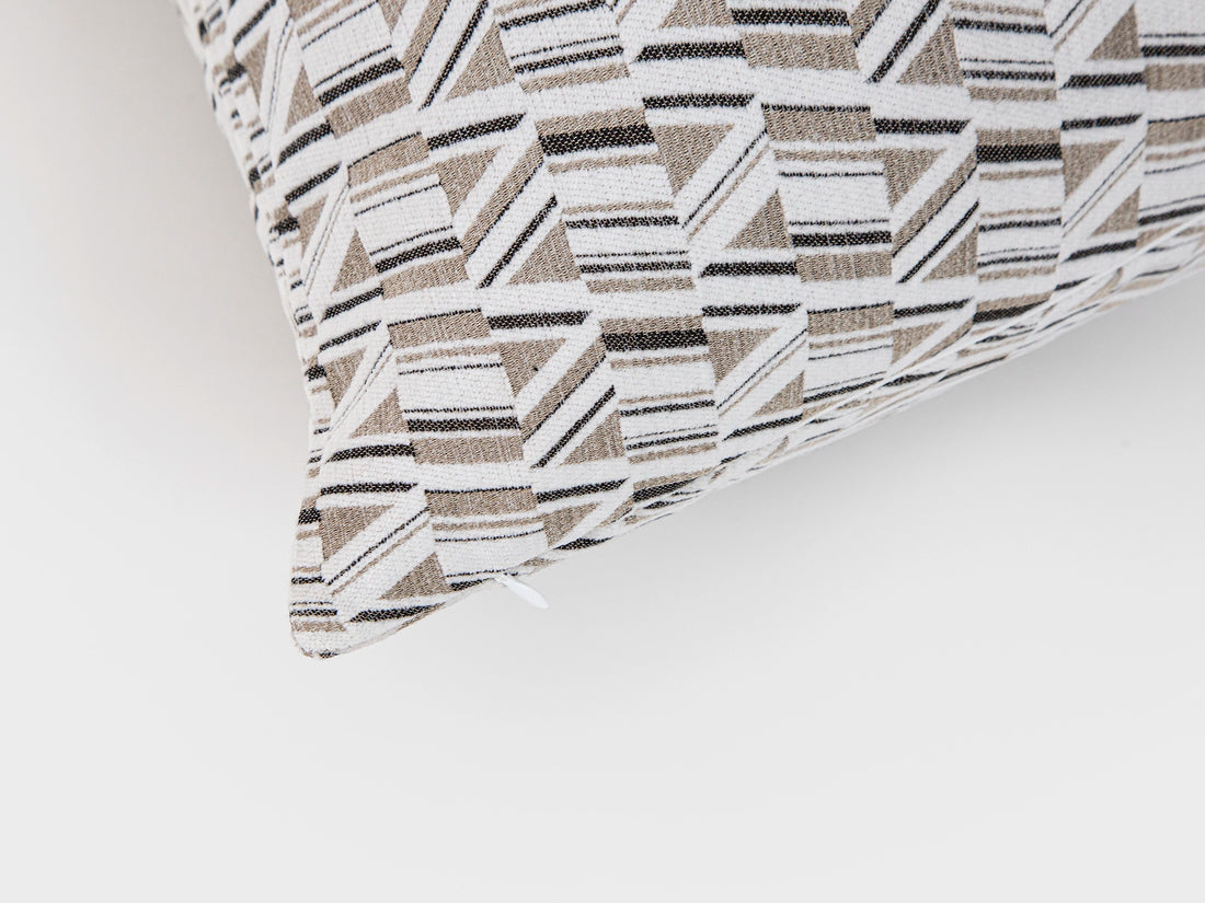 Taupe and Cream Geometric Woven Pillow Cover