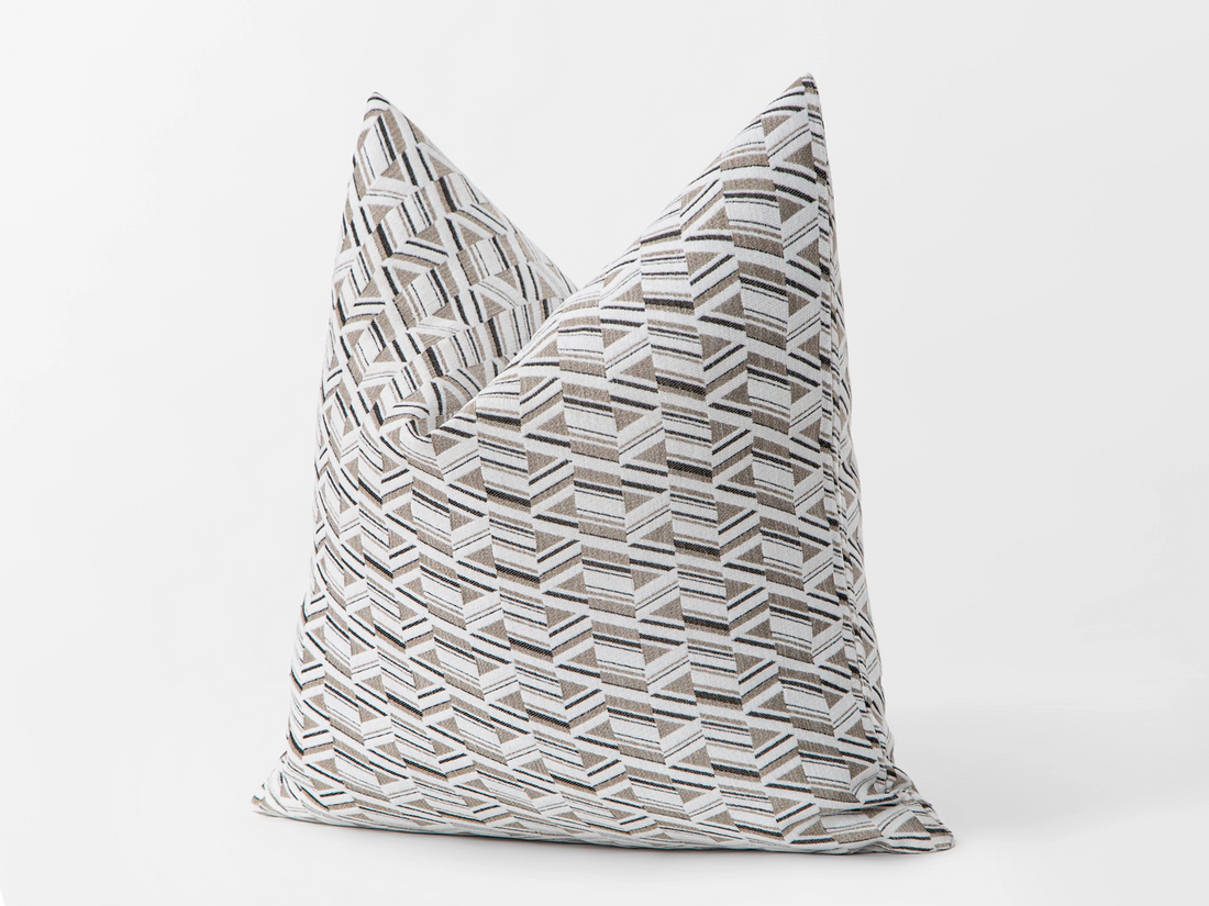 Taupe and Cream Geometric Woven Pillow Cover