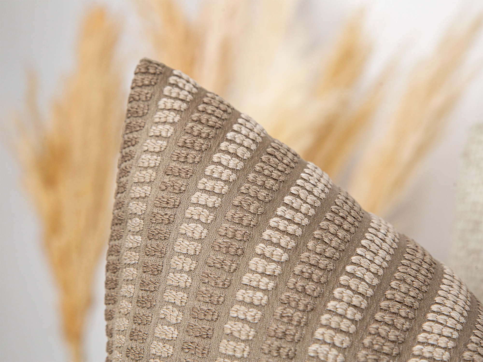 Taupe Striped Dotted Pillow Cover