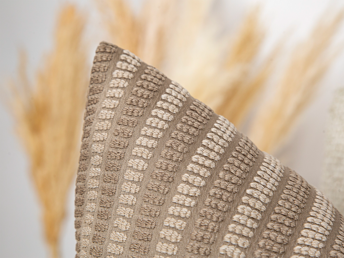 Taupe Striped Dotted Pillow Cover