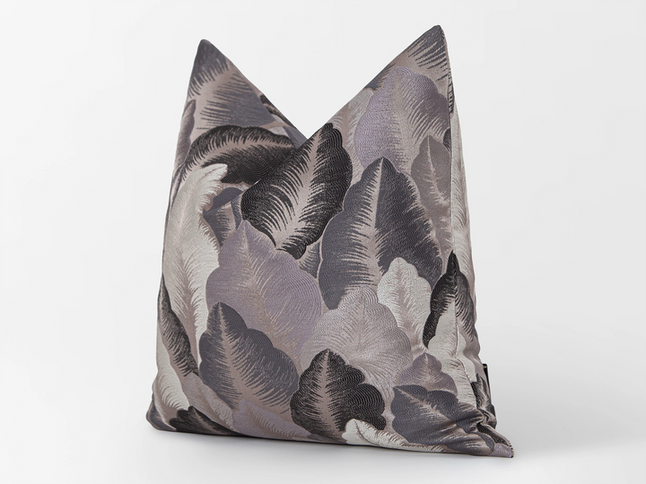 Taupe Gray Jacquard Pillow Cover - Velora Leaf