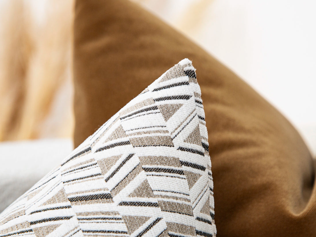 Taupe and Cream Geometric Woven Pillow Cover