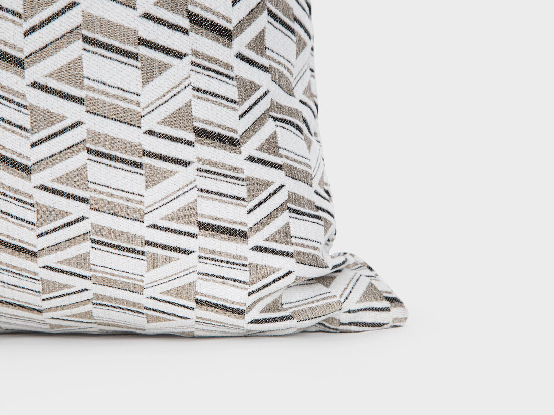 Taupe and Cream Geometric Woven Pillow Cover