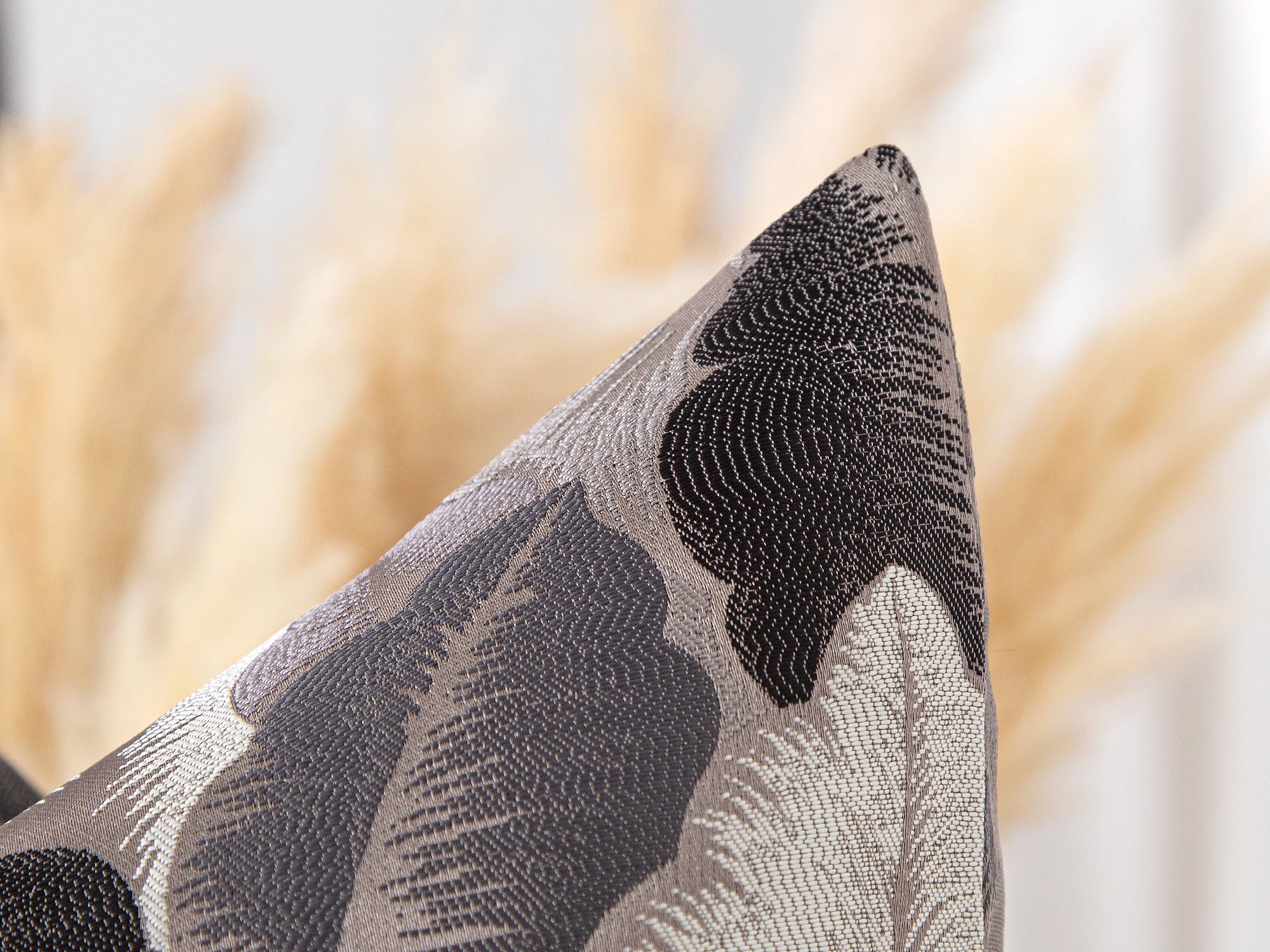 Taupe Jacquard Pillow Cover - Woven & Luxury