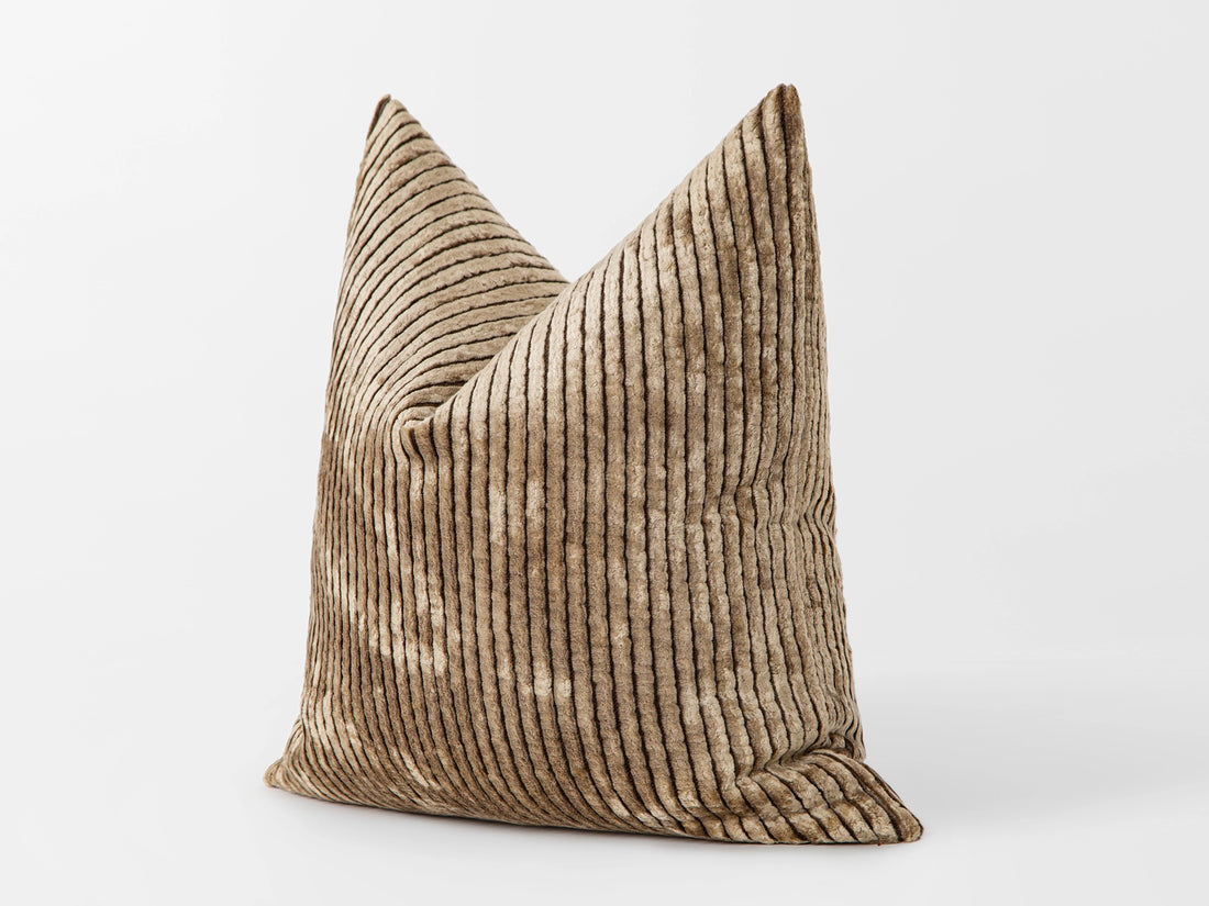 Taupe Tonal Striped Velvet Pillow Cover