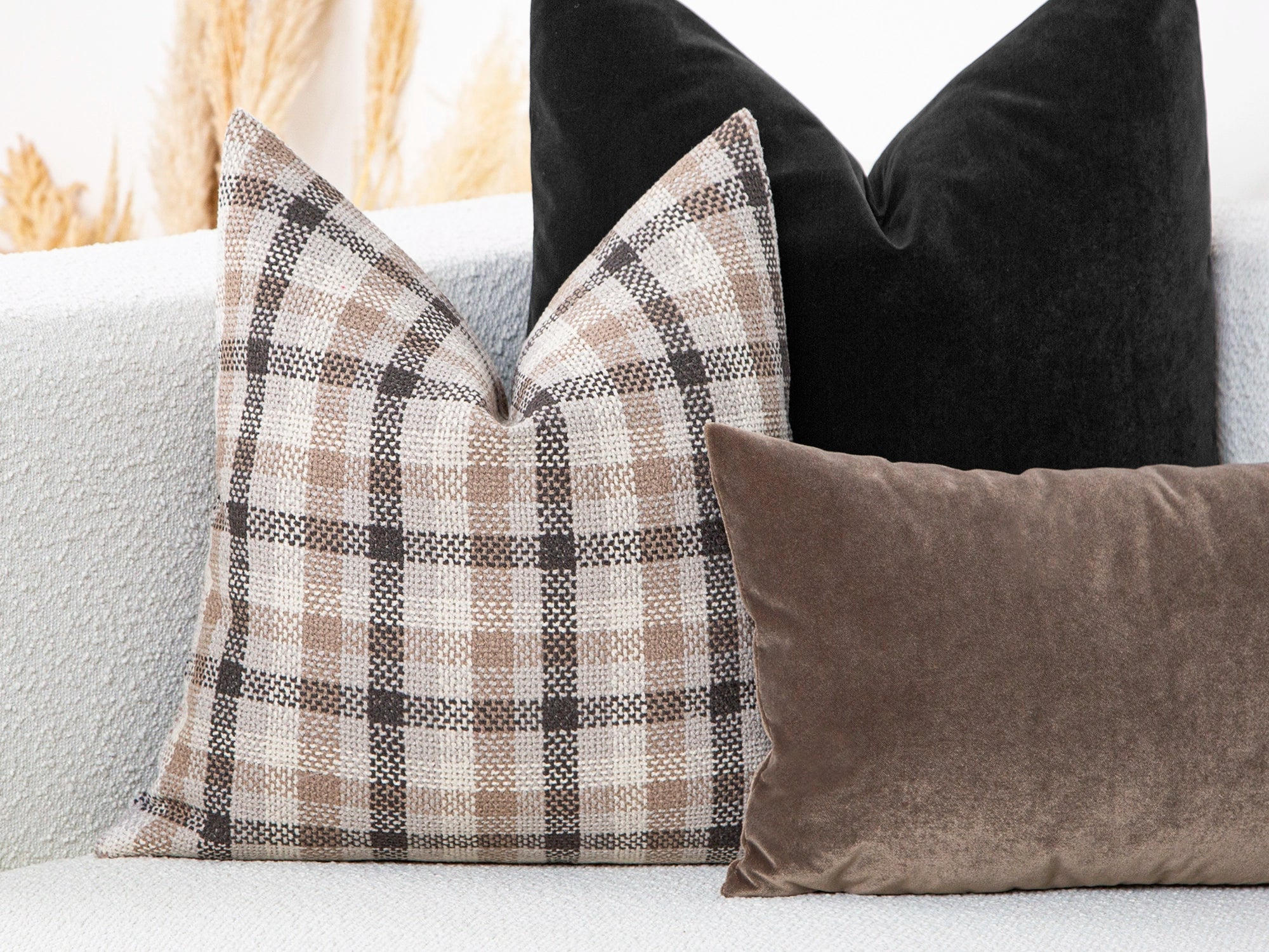 Taupe Plaid Pillow Cover