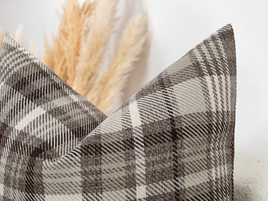 Taupe Plaid Pillow Cover