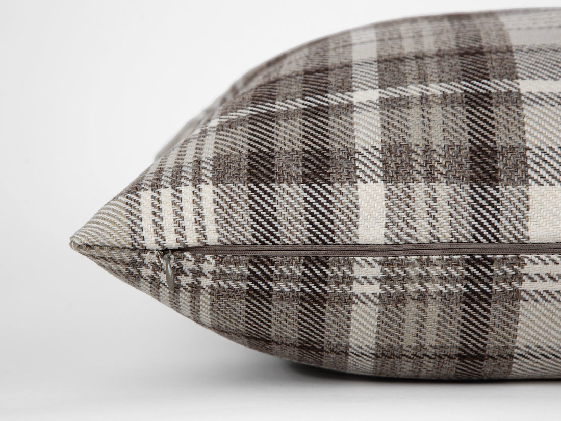 Taupe Plaid Pillow Cover