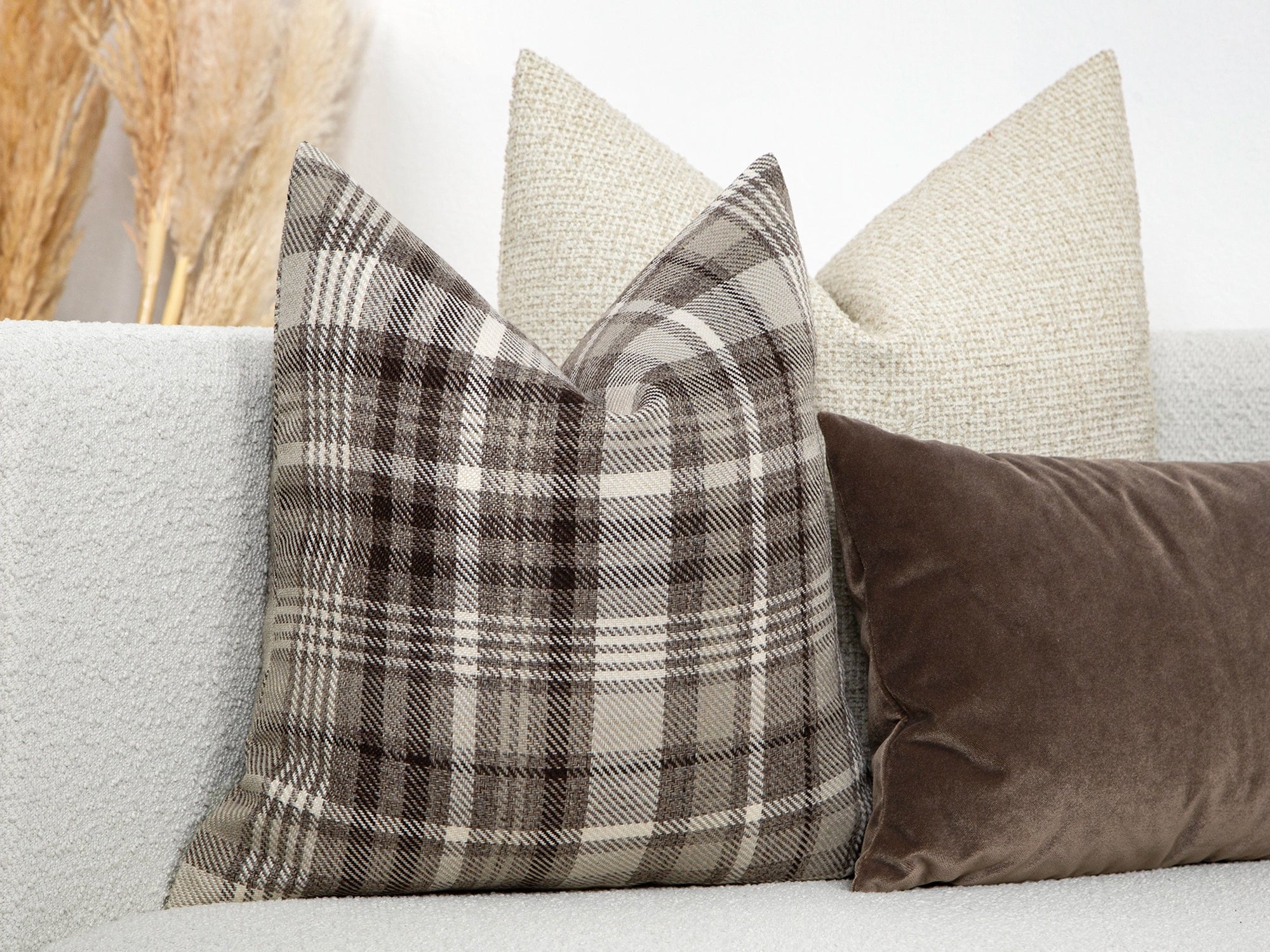 Taupe Plaid Pillow Cover
