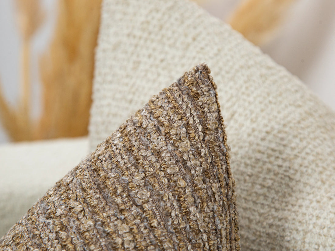 Warm Taupe Boucle Ribbed Pillow Cover