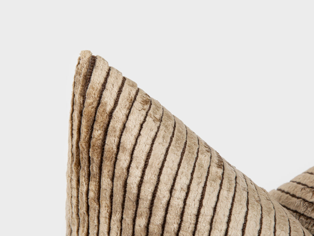 Taupe Tonal Striped Velvet Pillow Cover