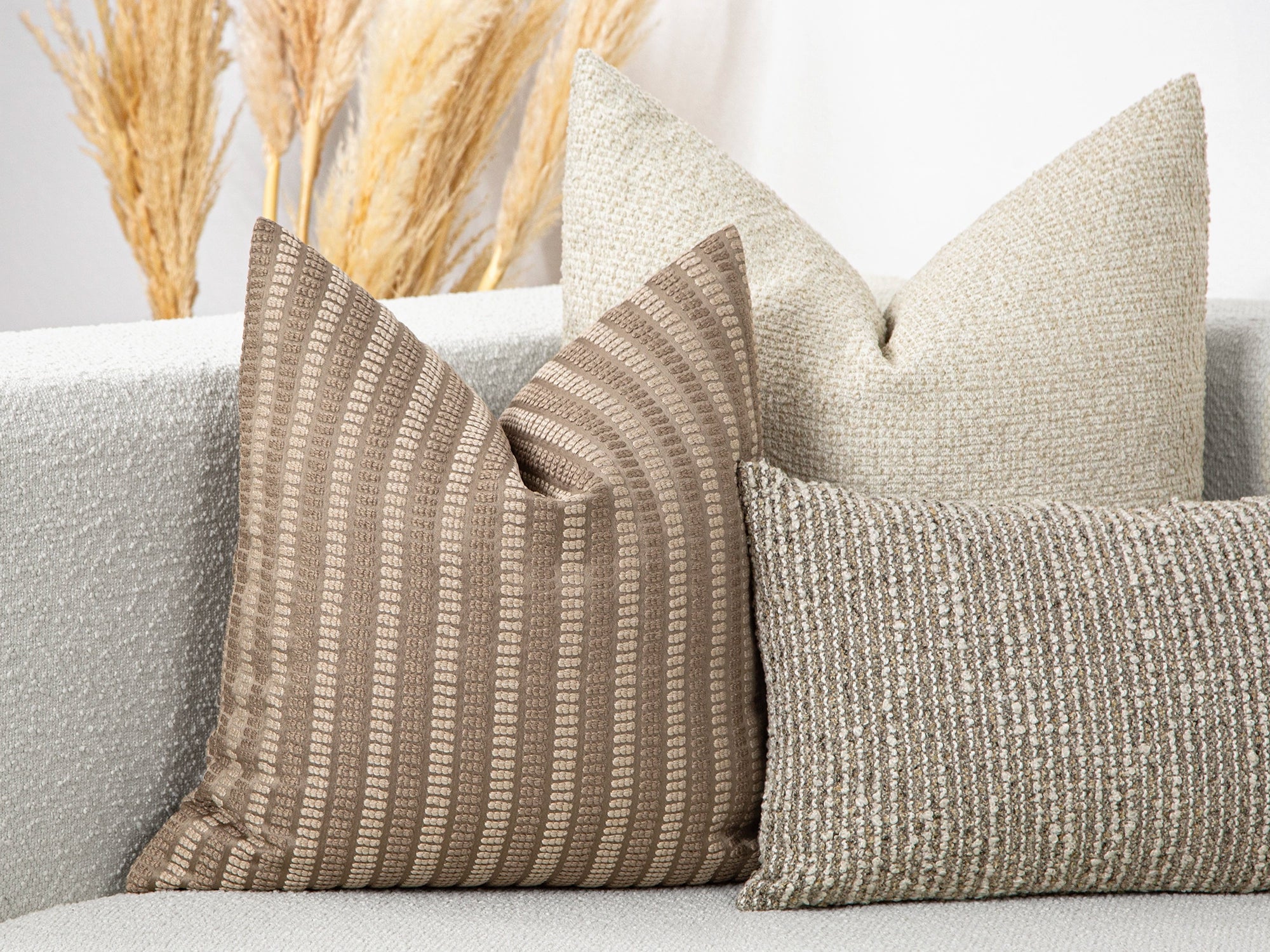 Taupe Striped Dotted Pillow Cover