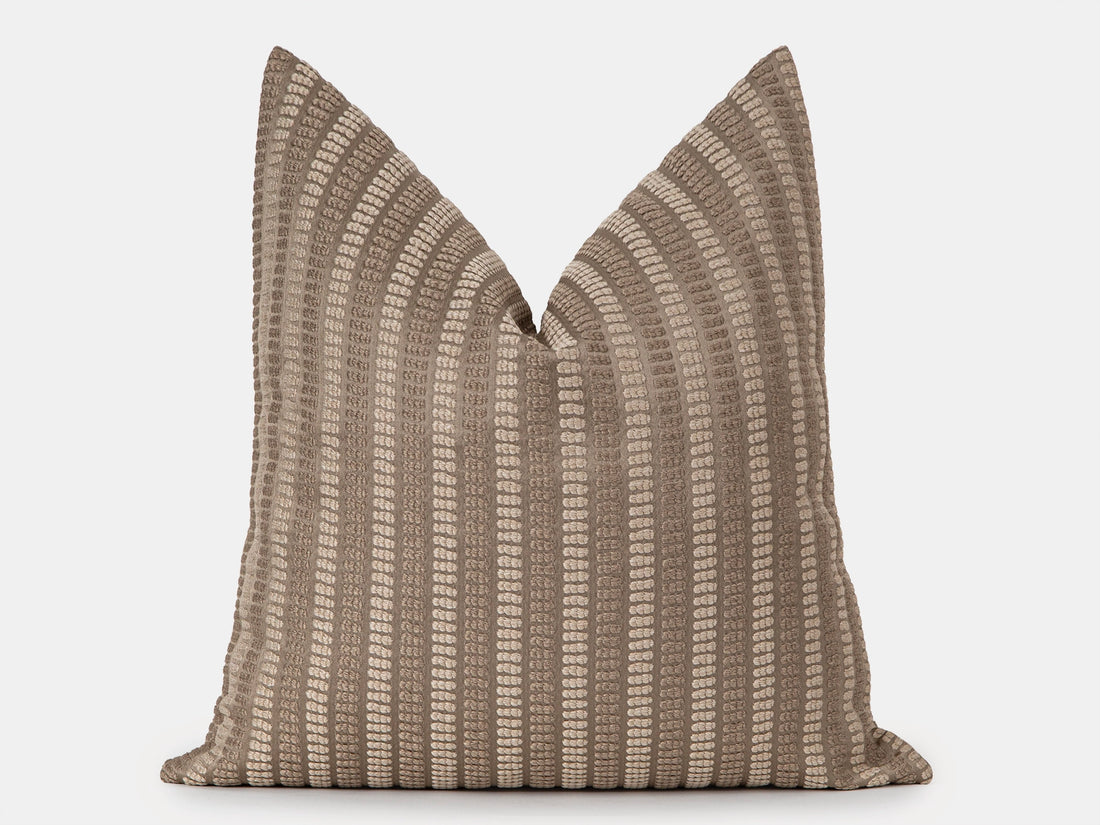 Taupe Striped Dotted Pillow Cover