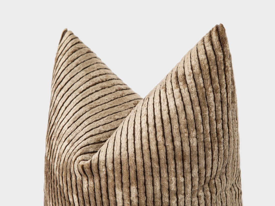 Taupe Tonal Striped Velvet Pillow Cover