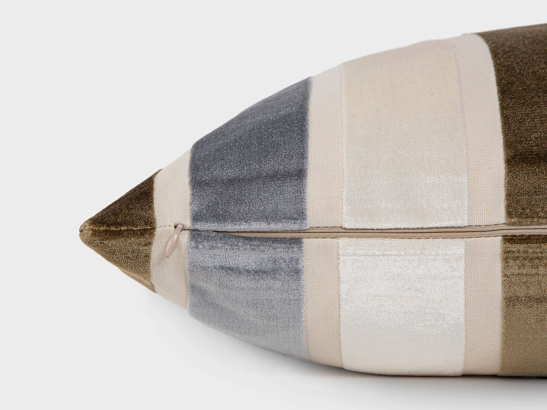 Coastal Taupe Striped Velvet Pillow Cover