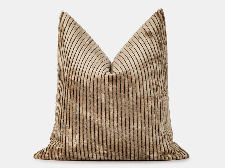 Taupe Tonal Striped Velvet Pillow Cover