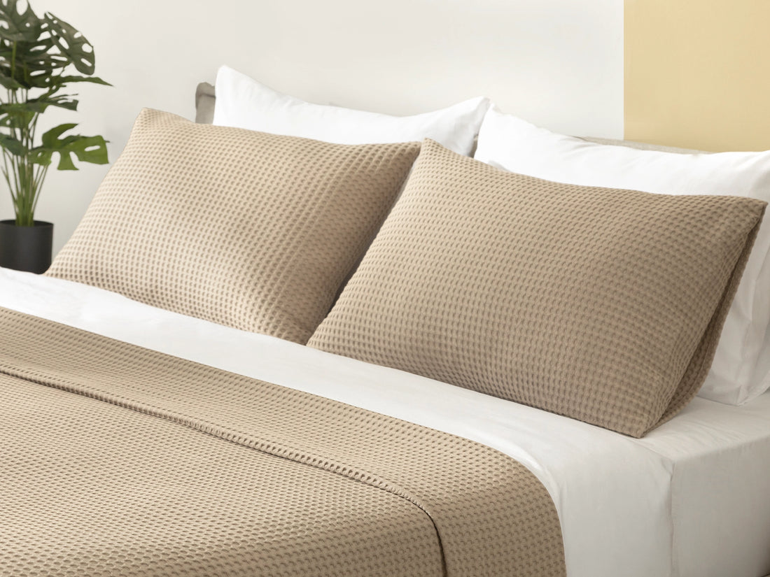 Taupe Waffle Bed Throw Set