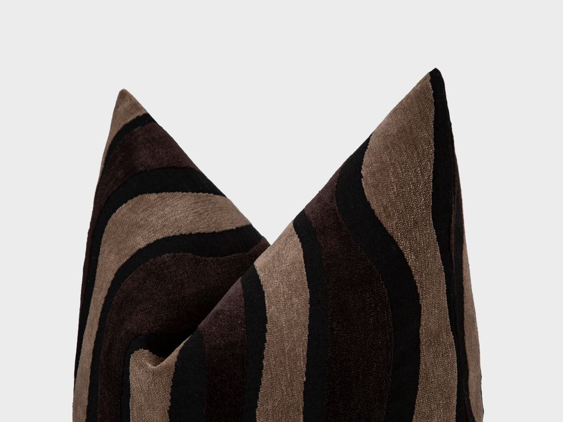 Dark Brown Textured Wavy Pillow Cover